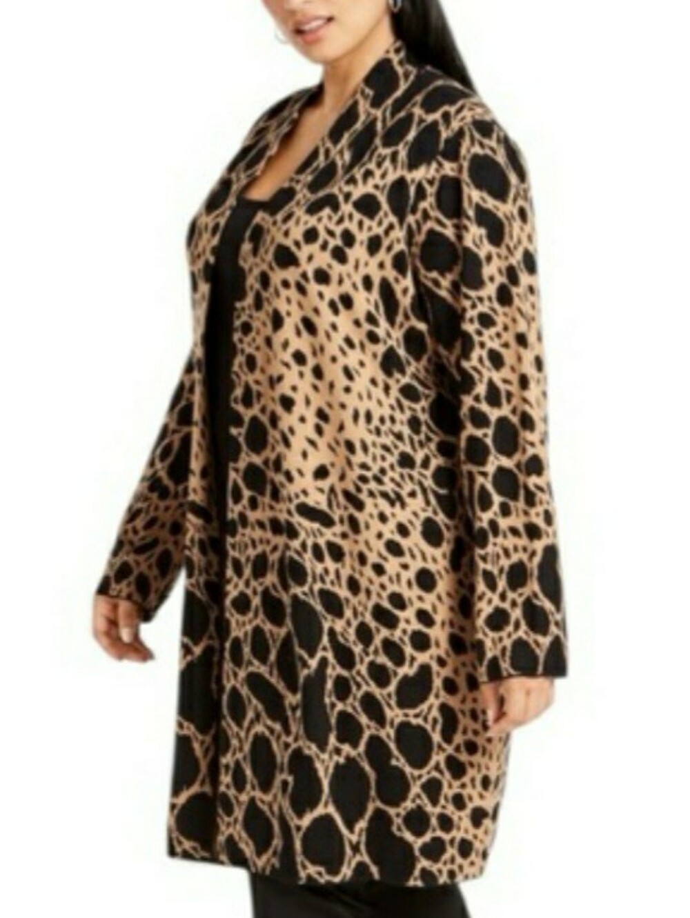 Alfani Black and Tan Animal Print Long Cardigan, 3X